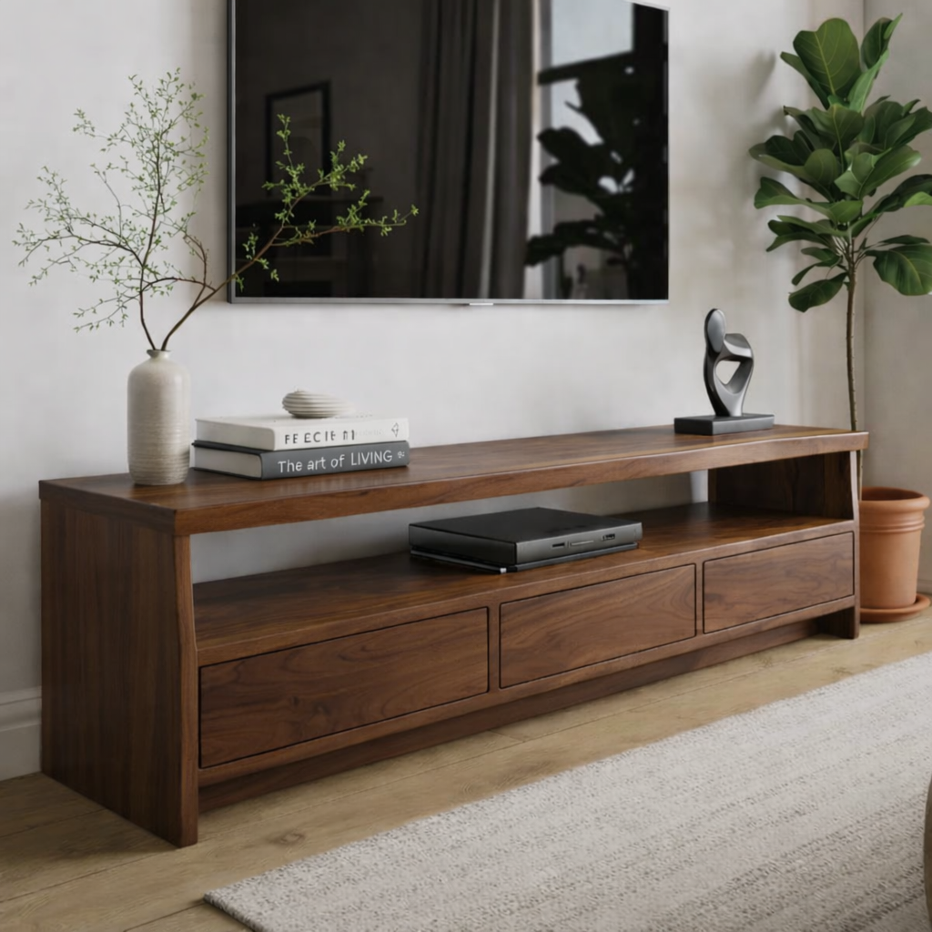 Solid Wood TV Stand with Drawers and Open Shelf for Contemporary Homes