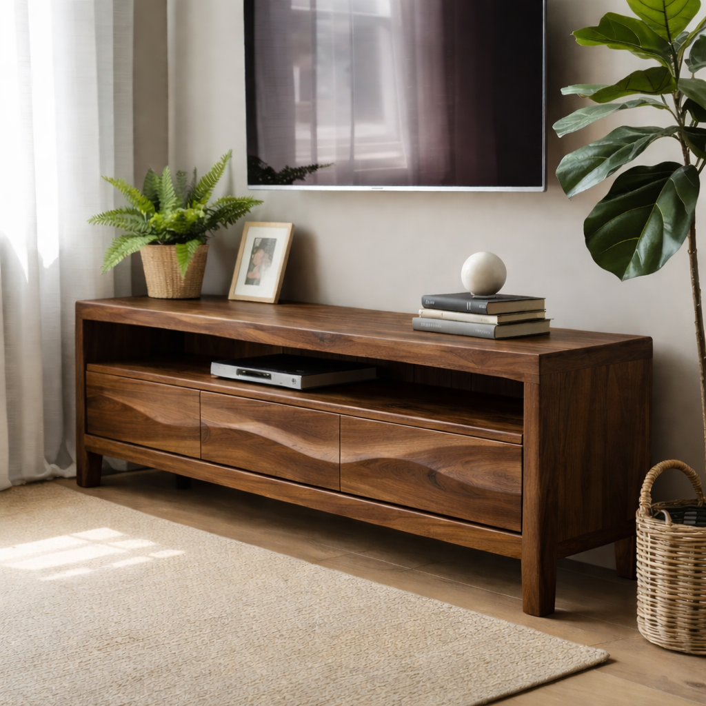 Solid Wood TV Stand with Drawers and Open Shelf for Contemporary Living Rooms