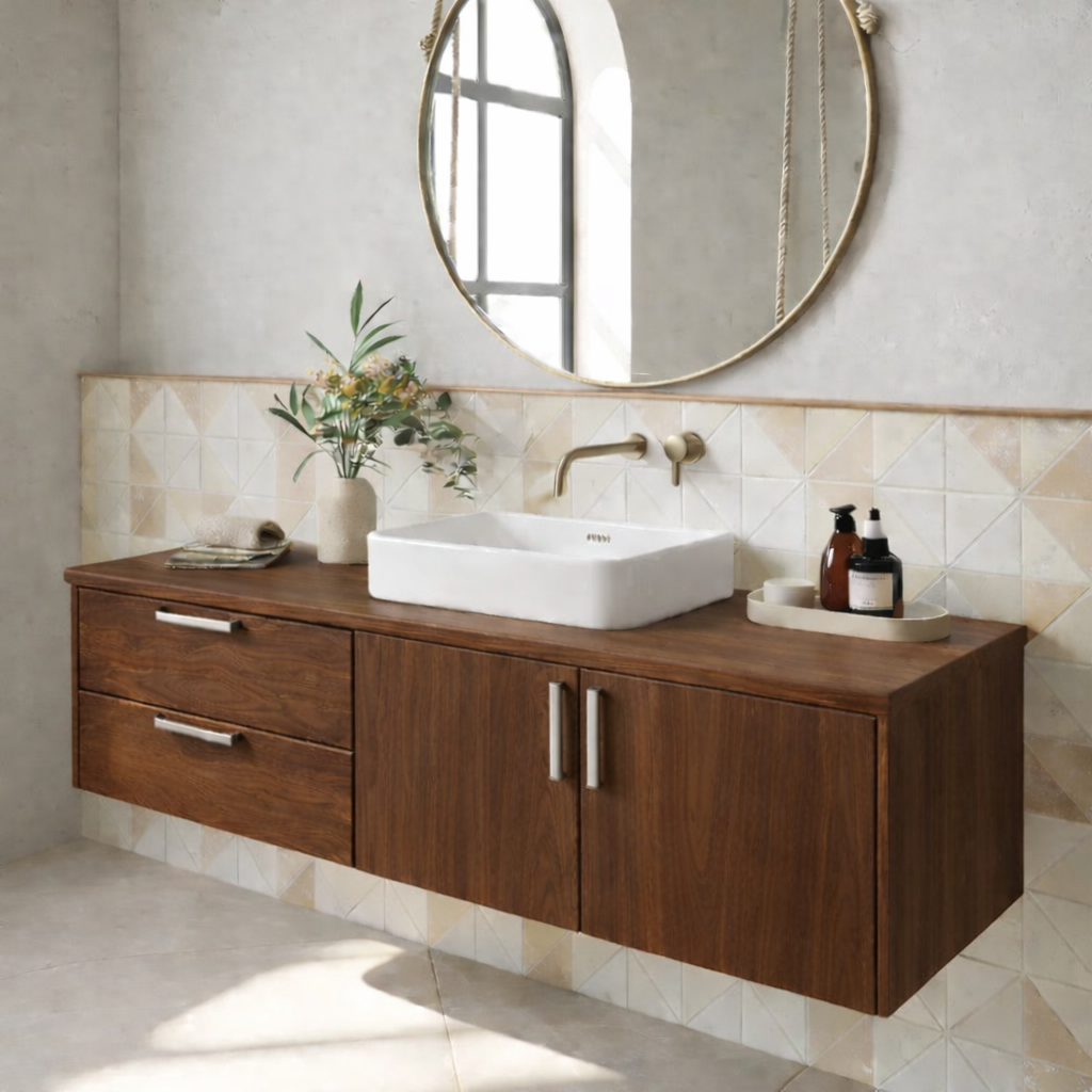 Floating Solid Wood Bathroom Vanity with Drawers and Cabinet Doors for Modern Home Interiors