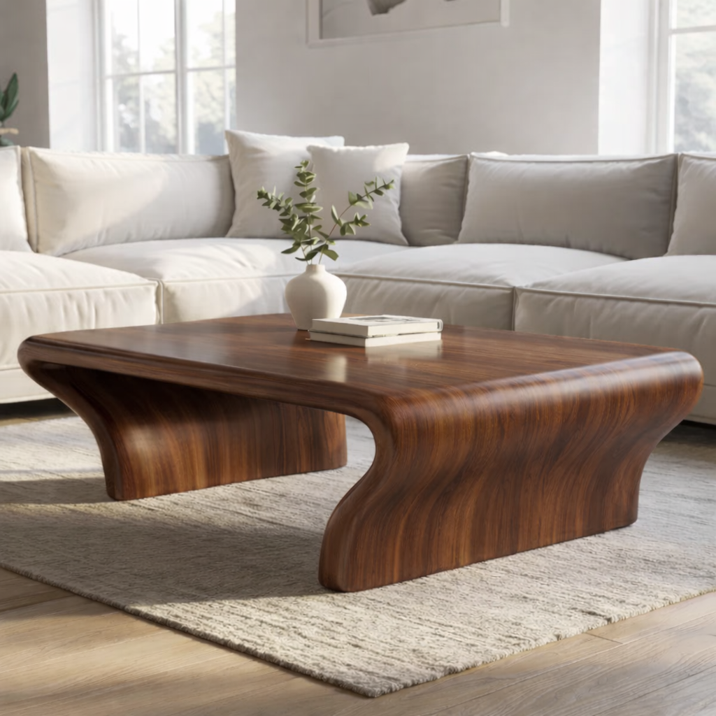 Sculptural Walnut Coffee Table with Curved Design, Modern and Minimalist Living Room Décor