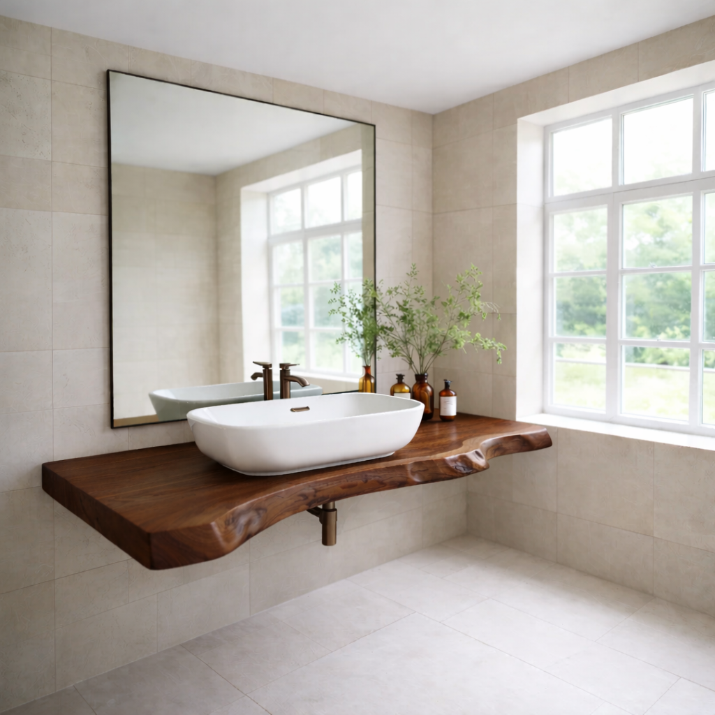 Live Edge Floating Bathroom Vanity Top, Solid Wood Wall Mounted Vanity Shelf