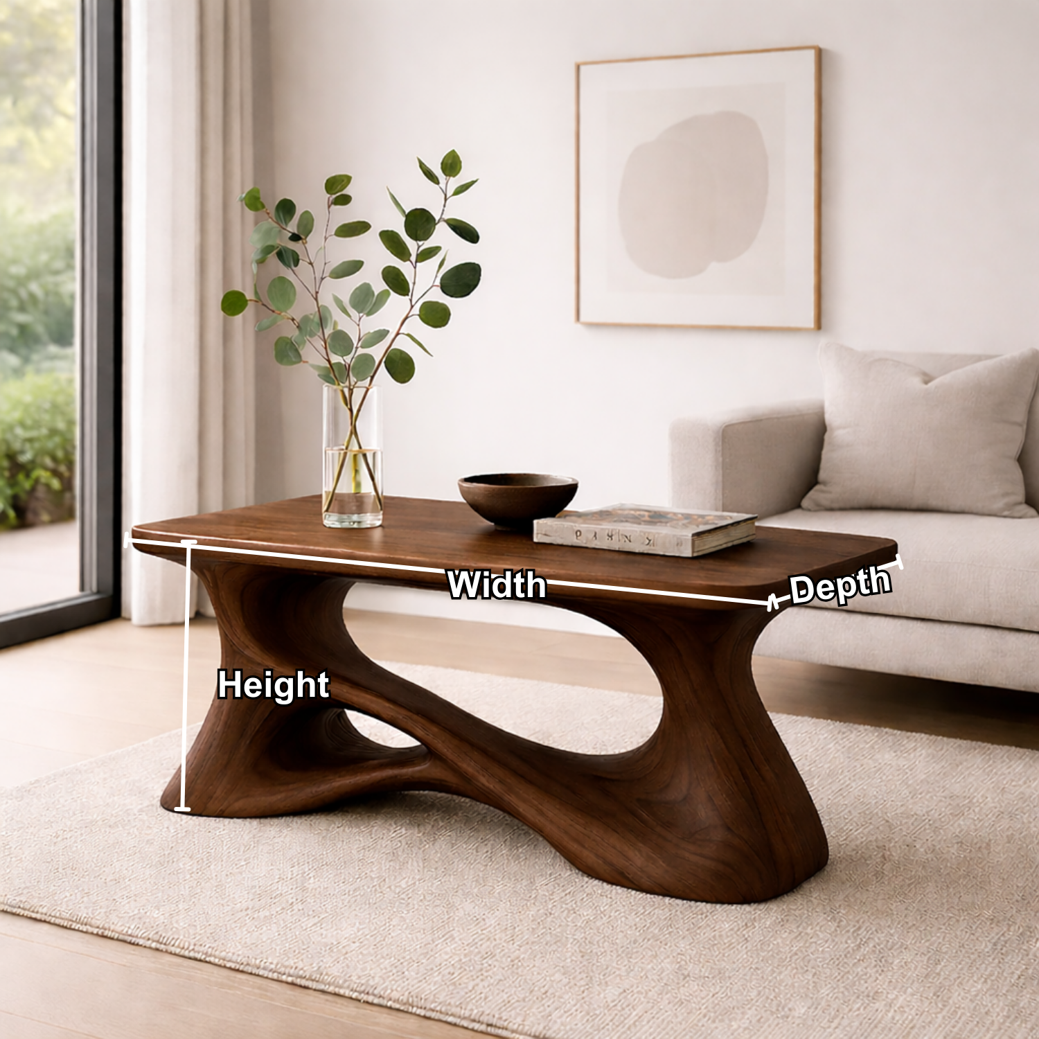 Solid Wood Sculptural Coffee Table with Organic Curved Base – Modern Rustic Coffee Table
