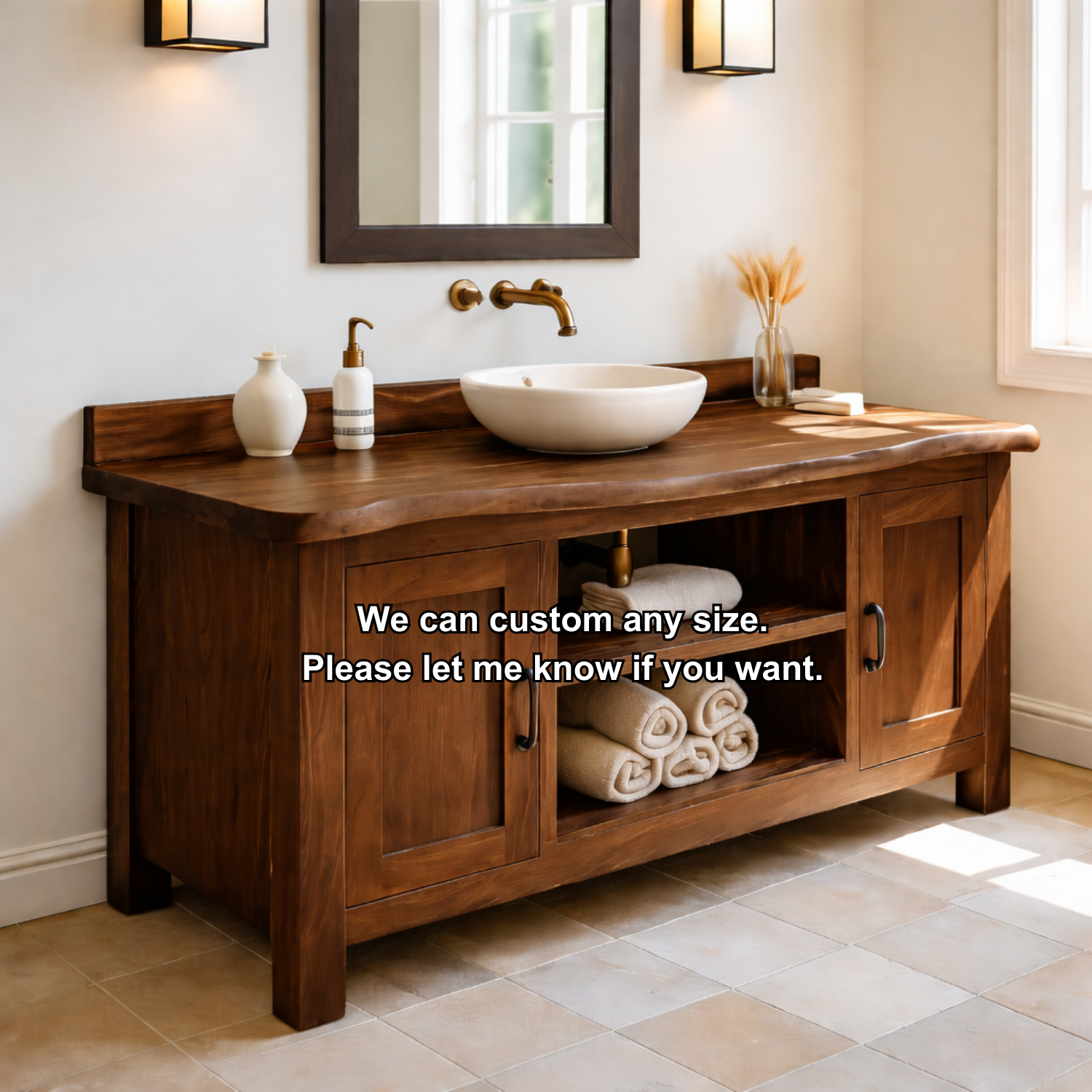 Solid Wood Bathroom Vanity with Cabinet Doors & Open Shelf Storage