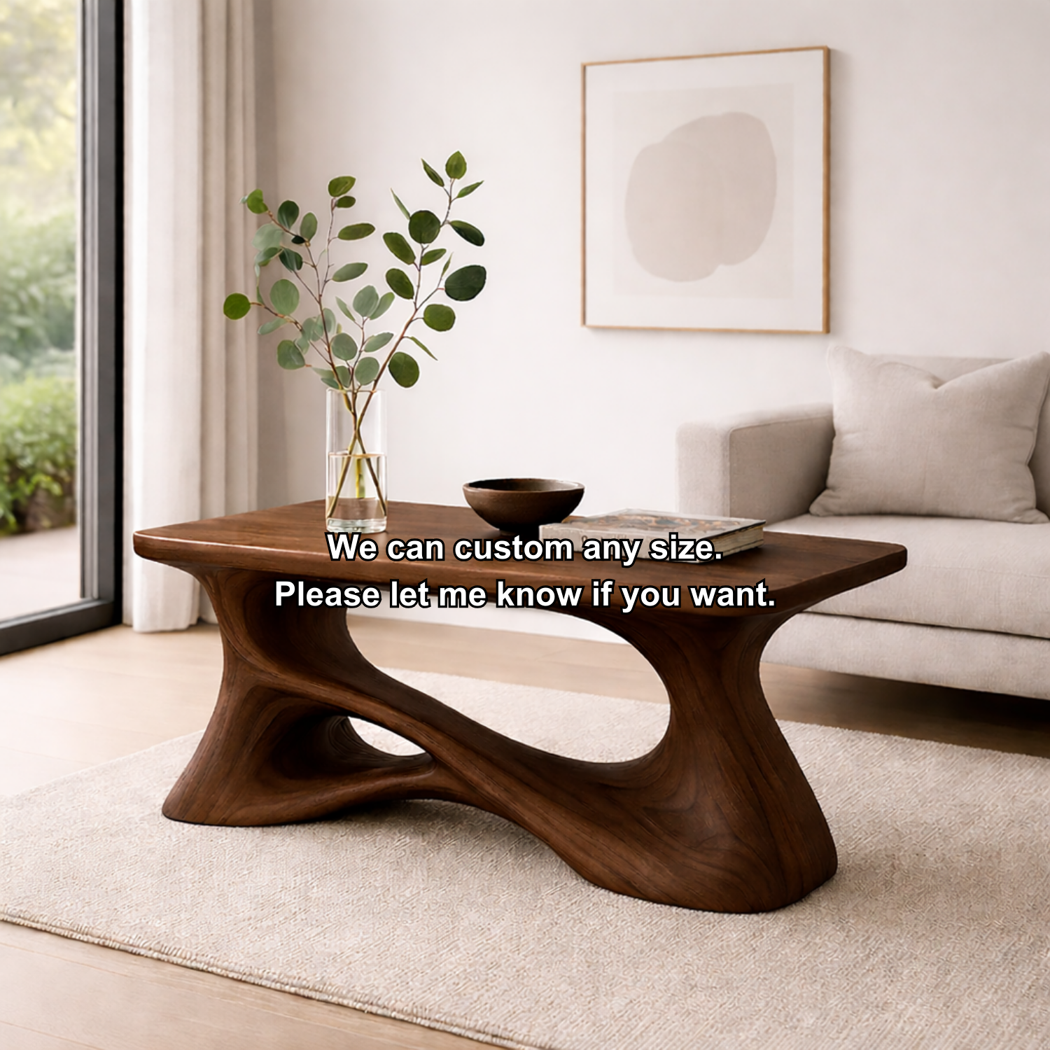 Solid Wood Sculptural Coffee Table with Organic Curved Base – Modern Rustic Coffee Table